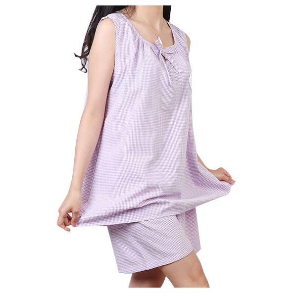 [보슈아]1090 국내산 여성 체크민소매파자마상하세트3부 여름잠옷